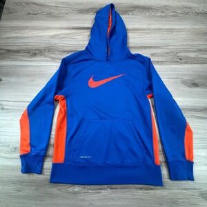 Nike Therma-FIT Hoodie Blue Orange Colorblock Swoosh PulloverBoys L